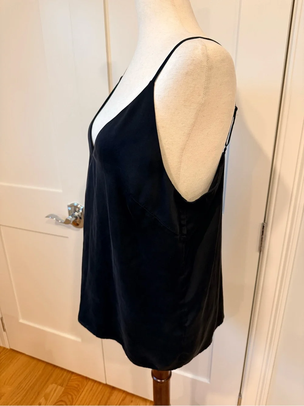 ANTONIO MELANI Black Silk V-Neck Spaghetti Strap Cami